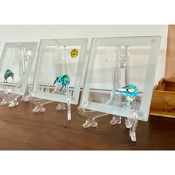 Smashing Glass Kiwi Moon Abalone Coasters Handcrafted New Zealand Box Set of 4 - Picture 13 of 15